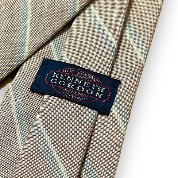 Vintage Kenneth Gordon Silk Reverse Print Look Striped Cream Red Blue Stripe Tie - Picture 3 of 5
